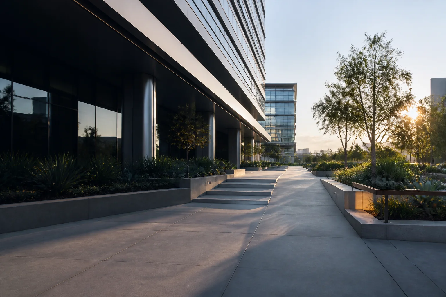 Commercial walkways serving a multifamily property in Los Angeles